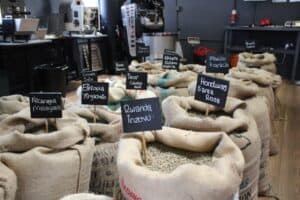 sacks of fresh Coffee beans