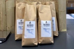 Packs of fresh coffee beans